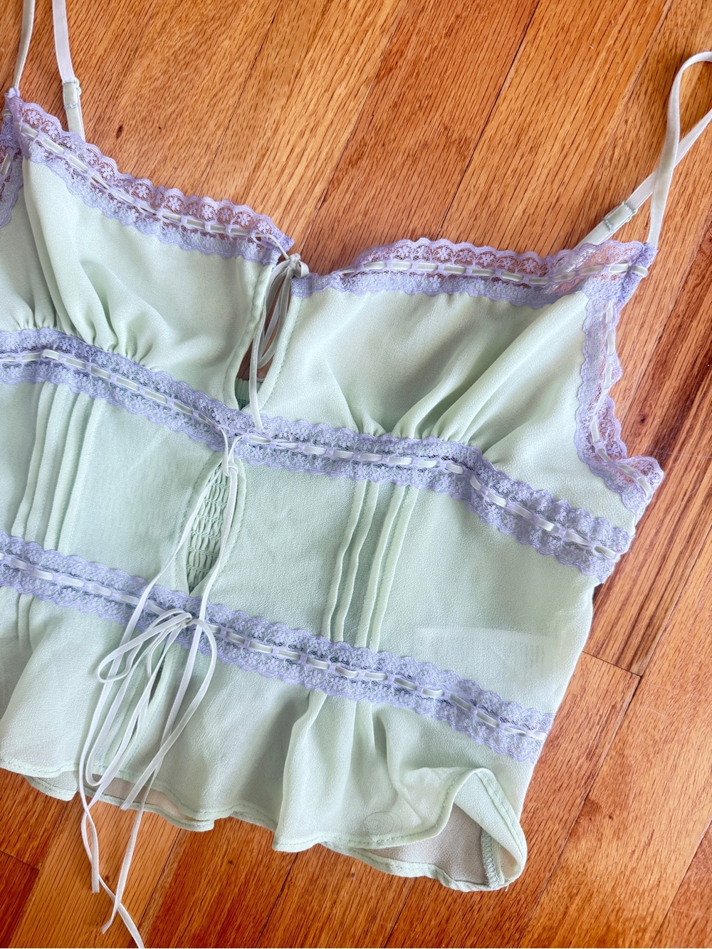 Kimchi Blue Mint Green and Lavender Lace Camisole - Picture 2 of 6